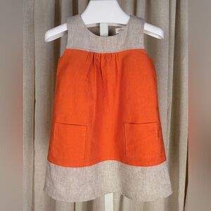 NEIGE Rich Tangerine & Natural Linen Pocket Shift Dress 2T NWT
